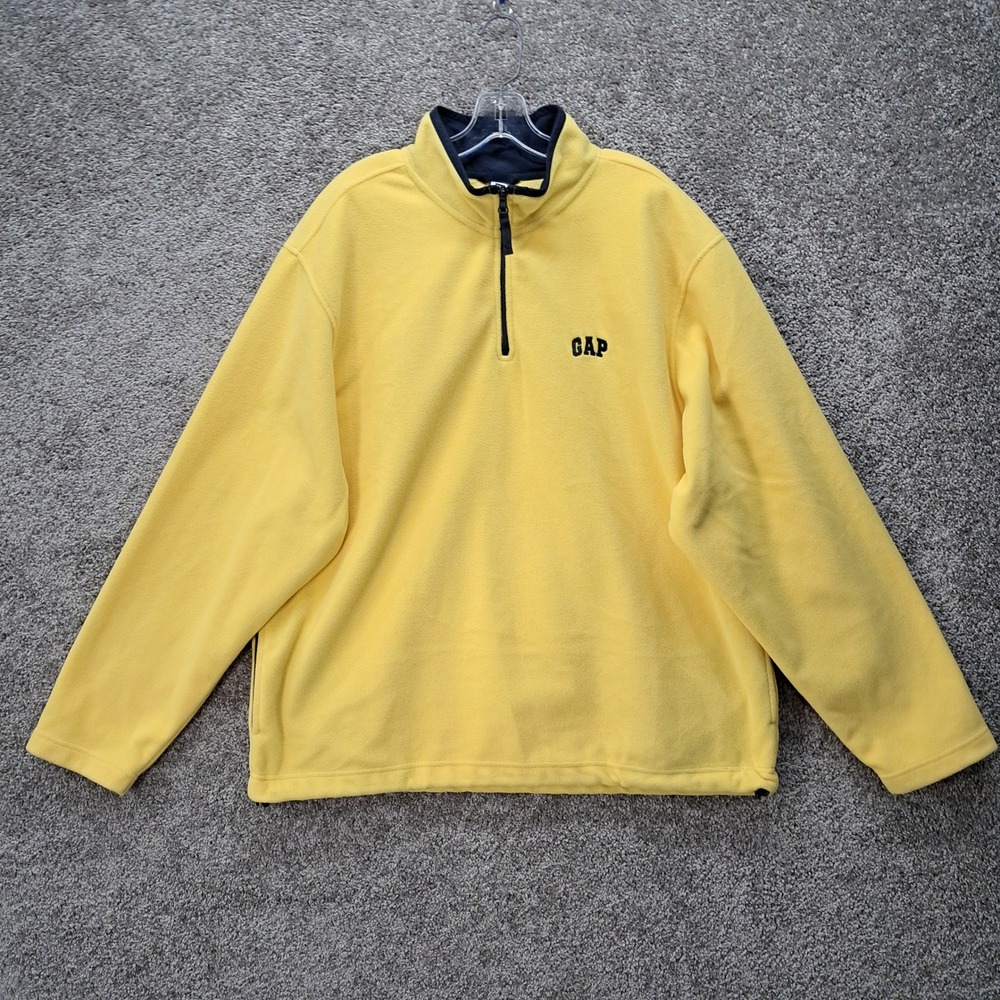 Gap Mens XXL Yellow Fleece Quarter Zip Pullover Sweater Navy Blue Trim